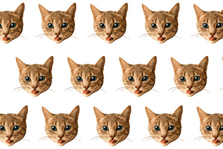 Minimal collage fashion concept. Set of adorable cat faces pattern. World cat day.の写真素材