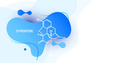 Oxymorphone opioid analgesic drug molecule, skeletal chemical formula with blue liquid fluid shapes on white background, vector illustrationのイラスト素材