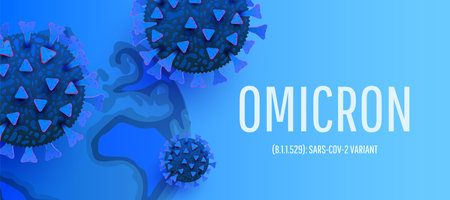 Omicron coronavirus variant Sars ncov 2 2021 2022. Omicron B.1.1.529. Web banner for awareness or alert against epidemic disease spread, symptoms or precautions.のイラスト素材