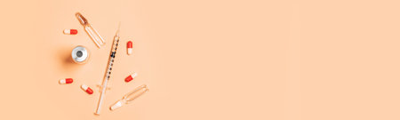 Syringe covid 19 corona virus liquid vaccine vial bottle injections. Colorful concept of New Corona...