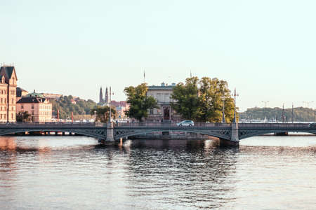 Stockholm city center with Royal Swedish Opera at twilight, Sweden, Scandinaviaのeditorial素材