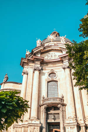 Dominican Church, Lviv. Greek Catholic church of the Holy Eucharist. Old town lviv city center on sunset.のeditorial素材