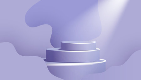 Empty podiums, pedestals or platforms with paper cut wave forms on very peri color background. Minimal scene with geometrical forms for product presentation. Vector illustrationのイラスト素材
