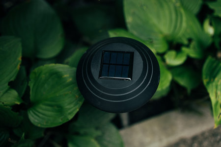 Solar cell lamp in garden and save energy of electric and save my world,close up. Charging solar...