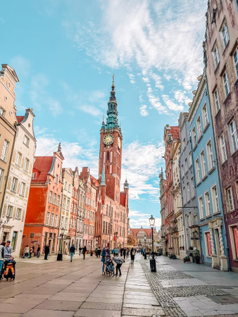 Gdansk, Poland - October 30, 2022:Old City. Long Market street. People on the main market square of historic city Gdansk, Poland. Travel vacation concept.のeditorial素材