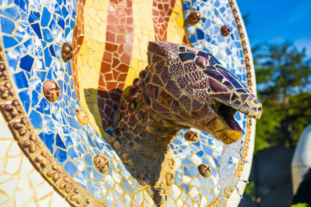 BARCELONA, SPAIN - October 13, 2022: The famous Park Guell in Barcelona, Spain. The impressive and...