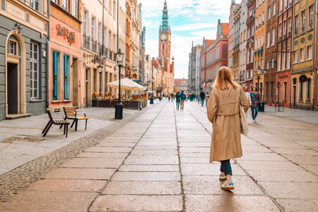 Gdansk, Poland - October 30, 2022: Old City. Long Market street. People on the main market square of historic city Gdansk, Poland. Travel vacation concept. High quality photoのeditorial素材