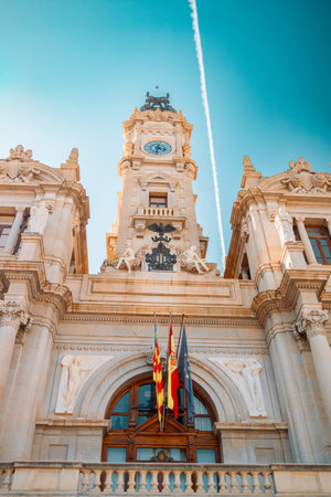 Barcelona, Spain - October 13, 2022: Famous city square with Town Hall building. High quality photo