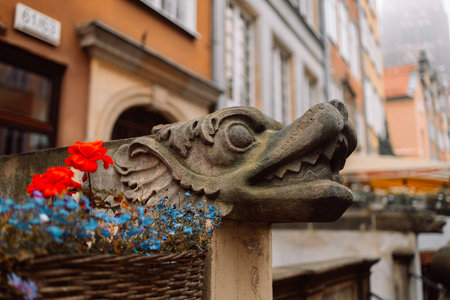 Facade sculptures in Mariaka street. Impressions from GdaÅsk a port city on the Baltic coast of Poland. High quality photoの写真素材