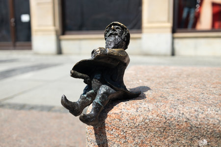 Wroclaw gnome. Small figurines of dwarfs on the streets of Wroclaw, tourist attraction. High quality photoの写真素材