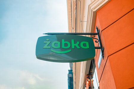 Wroclaw, Poland - June 2023: Zabka store logo in Wroclaw, Poland. High quality photoのeditorial素材