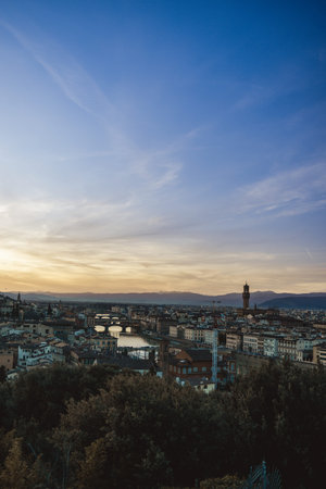 Beautiful cityscape skyline of Firenze (Florence), Italy, with the bridges over the river Arno. High quality photoの写真素材