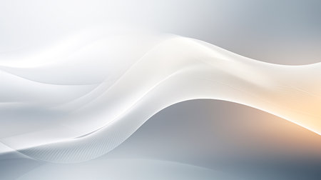 Abstract background with long light energy wave design, curvy lines moving fast over white background.の素材