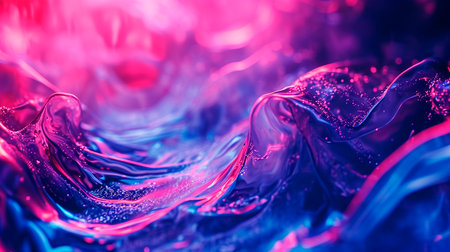 Dynamic translucent soft gradient stream motion. Violet neon color wave. Blue glowing shiny background. Light trail wave, fire path trace line and incandescence curve twirl.の素材