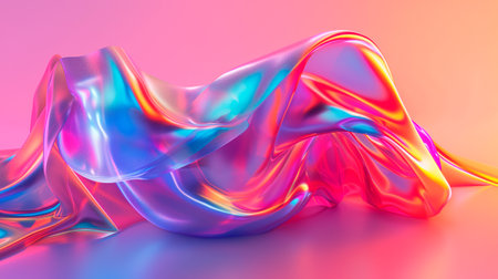 Holographic neon fluid rainbow waves in 80s style. Trendy chroma grainy gradient background. Wallpaperの素材