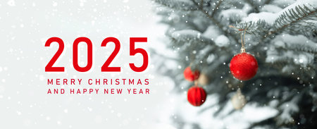 Decorated with lights Christmas tree on white background. Merry Christmas and Happy Holidays...