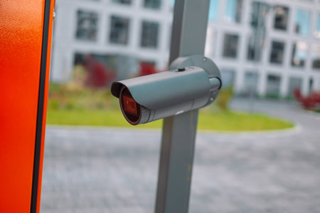 CCTV camera on the Construction site for security. High quality photo