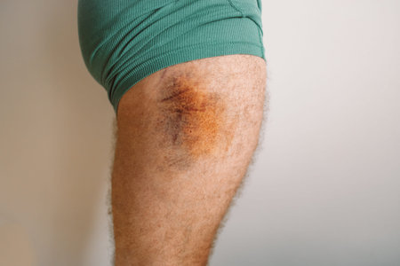 Bruise with an abrasion on the thigh