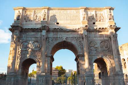 Rome, Italy October 3, 2025: The Arch of Septimius Severus in Rome. Ancient Roman triumphal arch located in the Roman Forum. Famous historical landmark representing classical Roman architecture, Roman Empire heritage and cultural history of Italy.のeditorial素材