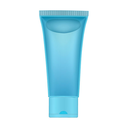 Light blue transparent gel tube. Mineral thermal water, lotion. Bubble inside. Moisturizer. Korean Cosmetics. Realistic vector illustration. 3d mockup. blueberry shampoo. Micellarのイラスト素材
