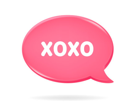 3d icon of a pink speech bubble with xoxo quote on it. Love chat. New message textbox. Happy Valentine's Day, Mother's Day, Women's Day.のイラスト素材