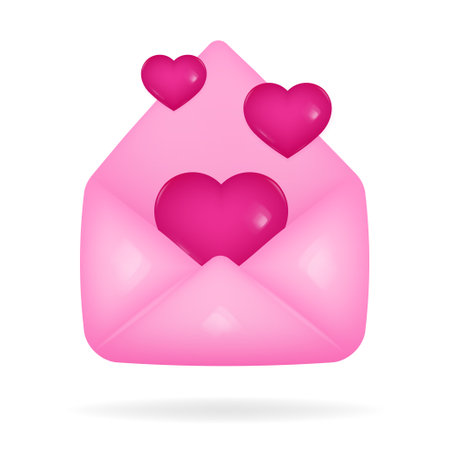 White 3d Envelope with hearts on a white background. Vector illustration.のイラスト素材