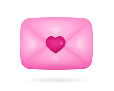 Blue 3d Envelope with a pink heart on a white background. Vector illustrationのイラスト素材