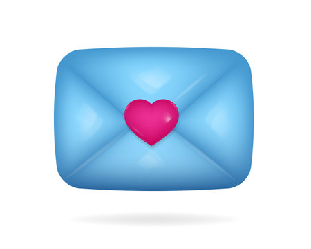 Pink 3d Envelope with pink heart on a white background. Vector illustrationのイラスト素材