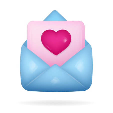 Pink 3d Envelope with hearts on a white background. Vector illustration.のイラスト素材