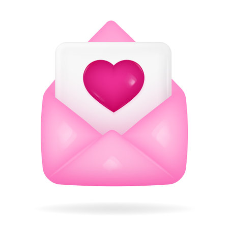 White Love letter with pink heart on a white background. Vector illustration.のイラスト素材