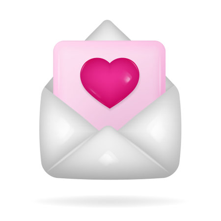 Pink 3d Envelope with heart on a white background. Vector illustration.のイラスト素材