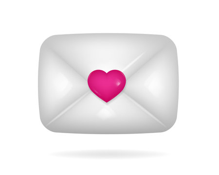 White 3d Envelope with a heart on a white background. Vector illustrationのイラスト素材
