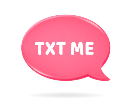 Pink speech bubble with txt me (text me) quote on it. 3d Vector illustration.のイラスト素材