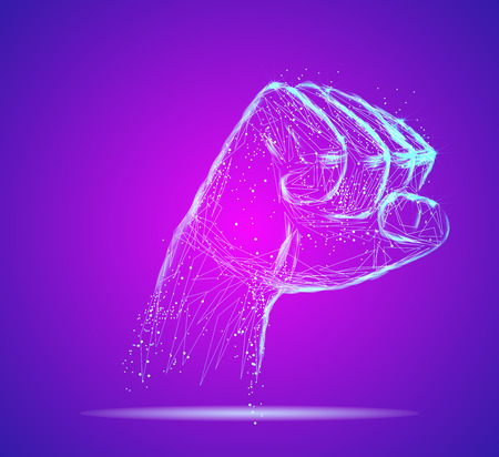 Abstract image of a fist in the form of a starry sky or space, consisting of points, lines, and shapes in the form of planets, stars and the universe. Vector businessのイラスト素材