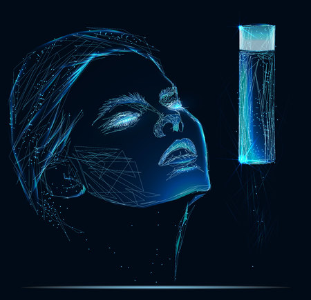Ð¡osmetic products ad with model face. Concept in Low poly style. Cosmetic illustration.のイラスト素材