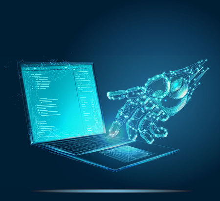 Artificial intelligence hand type on keyboardのイラスト素材
