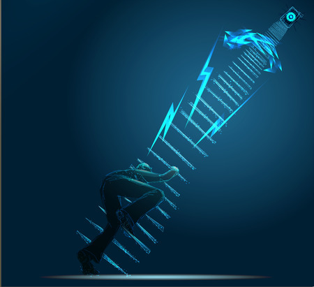Businessman running up stairway to the targetのイラスト素材