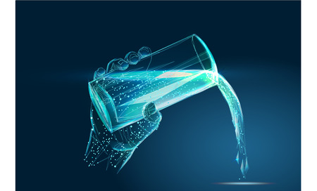 Hand holding glass with water pouring downのイラスト素材