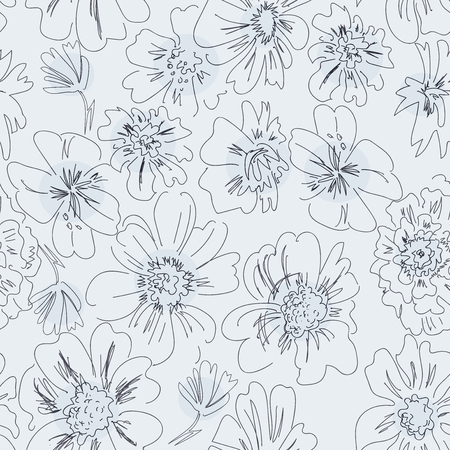 Hand drawn floral wallpaper with set of different flowersのイラスト素材