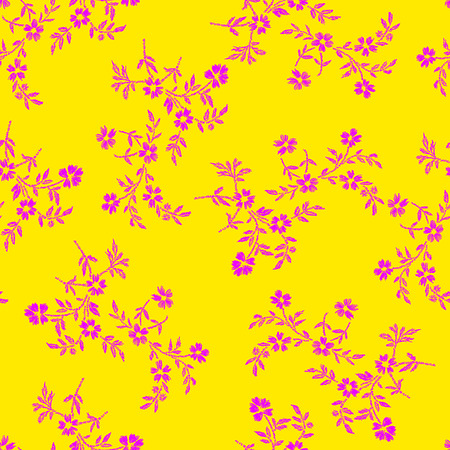 Bright yellow background with purple flowers for fabric, wallpaper, paperのイラスト素材