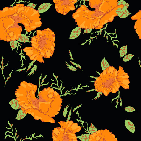 Orange flowers with green leavesのイラスト素材