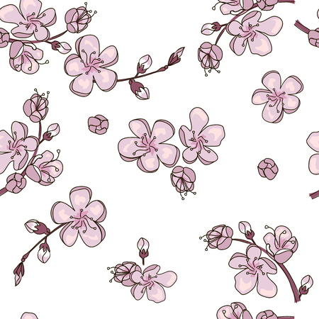 Pink cherry sakura japanese spring flowers seamless pattern.のイラスト素材