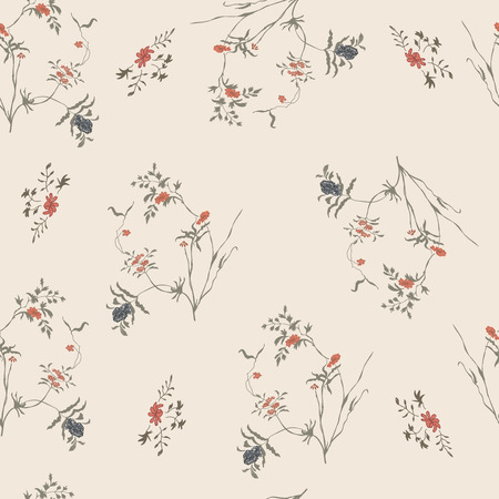 Red, blue flowers. Seamless pattern repeat.のイラスト素材