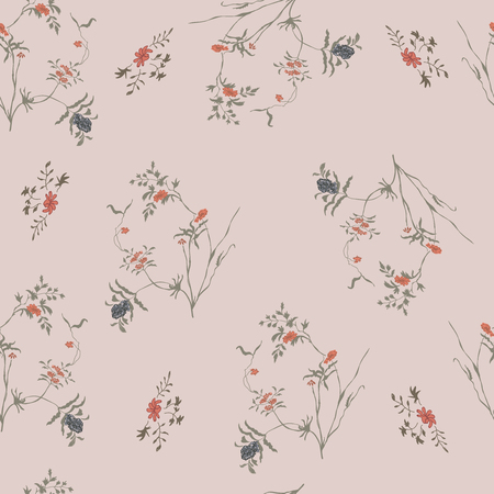 Red, blue flowers. Seamless pattern repeat.のイラスト素材