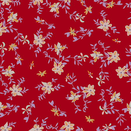 flowers on a red background. Irises with violet stems and leavesのイラスト素材