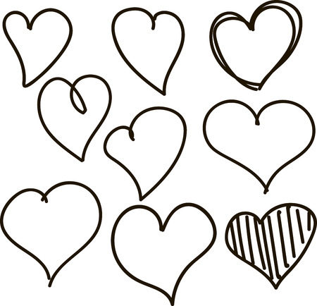 Set of nine hand drawn heart.のイラスト素材