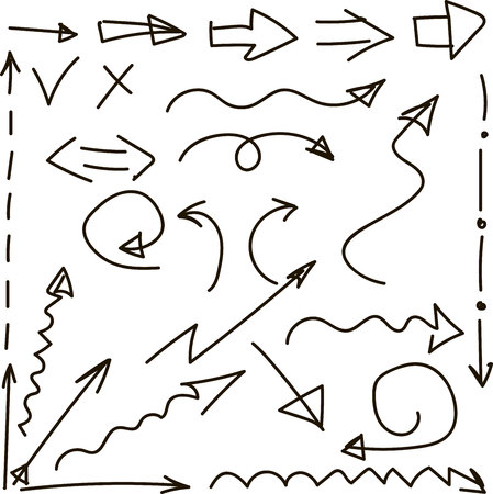 Handdrawn Set of Vector Arrows in Doodle Styleのイラスト素材