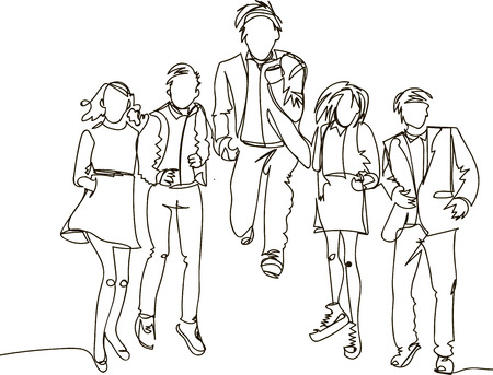 Ð¡ontinuous line drawing of jumping happy team membersのイラスト素材