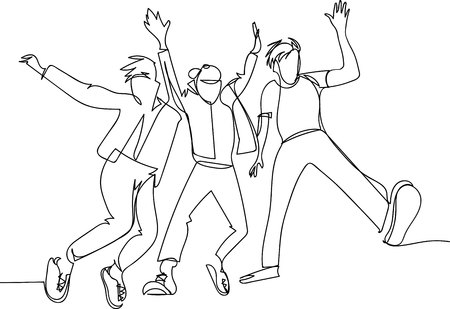 Ð¡ontinuous line drawing of jumping happy team membersのイラスト素材