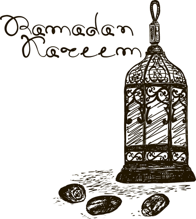 Beautiful Arabic lantern with dates fruitのイラスト素材